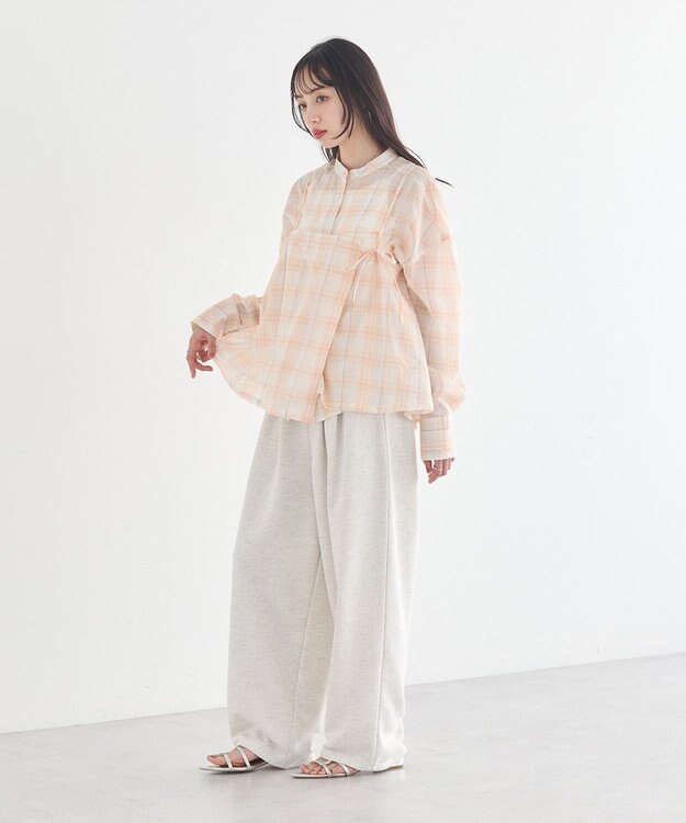 earth music&ecology 【予約】【綿100％】SET2点エプロンライクビスチェ＋シャツ オレンジ