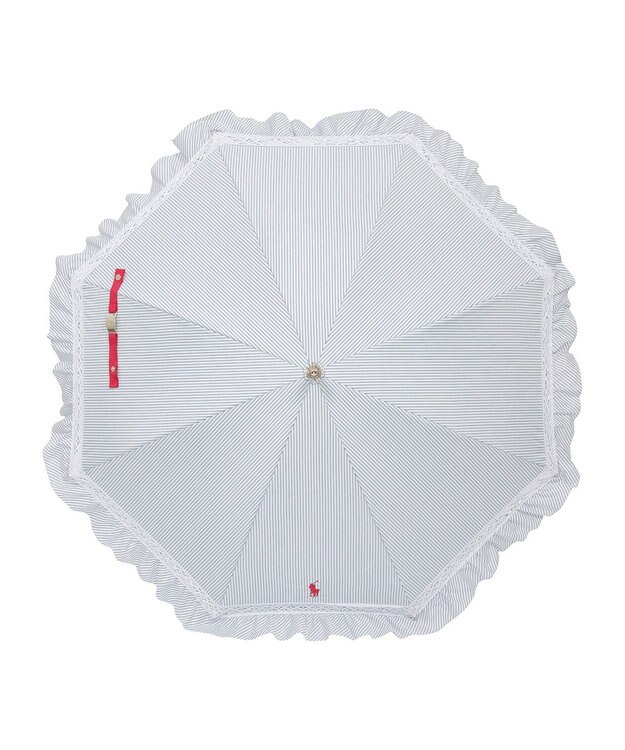 MOONBAT 【遮光/晴雨兼用日傘】POLO RALPH LAUREN(ポロ ラルフローレン) ストライプフリル 長傘 遮熱 UV ネイビー（EC限定色）