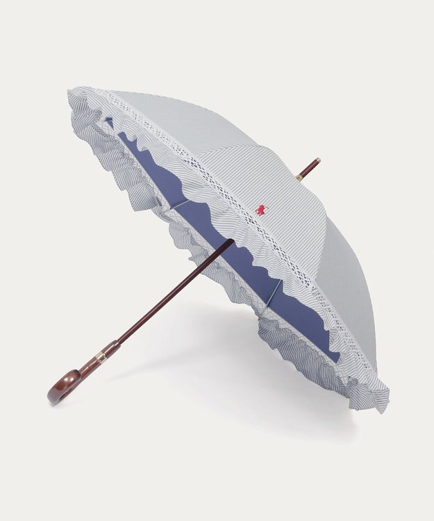 MOONBAT 【遮光/晴雨兼用日傘】POLO RALPH LAUREN(ポロ ラルフローレン) ストライプフリル 長傘 遮熱 UV ネイビー（EC限定色）