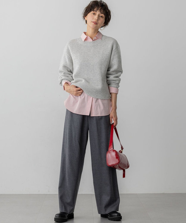 23区 L 【洗える】ハイカウントフラノ ドロスト ワイド パンツ ライトグレー系