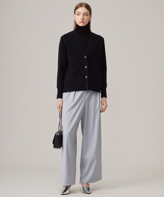 ICB L 【洗える】ソフトカシミヤミックス Vネックニットカーディガン ブラック系