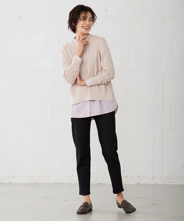 J.PRESS LADIES L 【洗える】 ギザマーセライズコットン ニット ピンク系