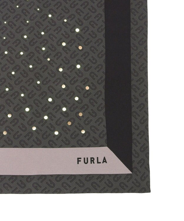 MOONBAT FURLA(フルラ)シルクツイル アーチロゴ スカーフ 65cm×65cm ブラック