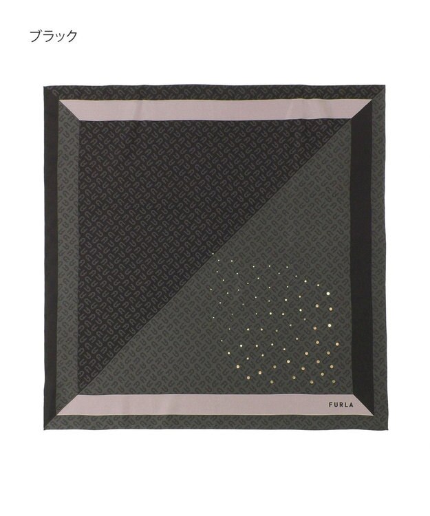 MOONBAT FURLA(フルラ)シルクツイル アーチロゴ スカーフ 65cm×65cm ブラック