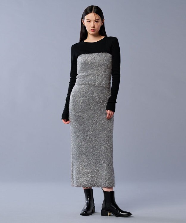 uncrave ラメ シャギー ニット バンドゥ（uncrave STANDARD） シルバー×チャコール