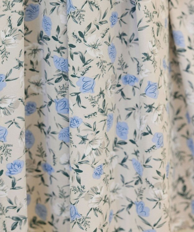 Tiaclasse 【洗える】異素材を組み合わせた花柄リブニットコンビワンピース ブルー