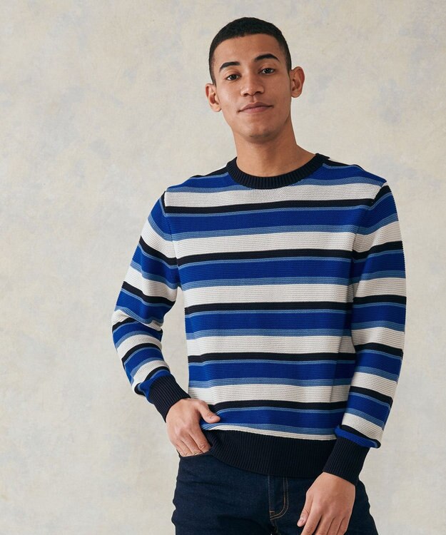 J.PRESS MEN ドライメッシュ ボーダーセーター ネイビー系1