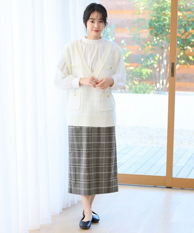 ANY 【ウエストゴム/ストレッチ】チェックタイトスカート ブラウン系