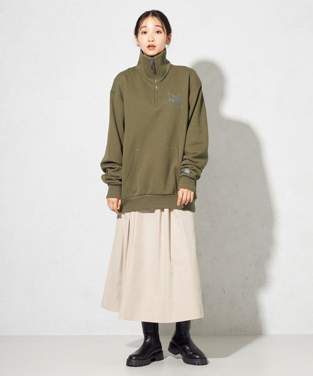 SHARE PARK LADIES 【UNISEX】MVS裏毛ハーフジップスウェット（S・Mサイズ） カーキ