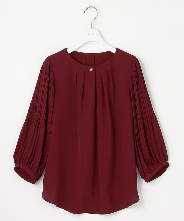 ANY SIS L 【洗える】プリーツスリーブ ブラウス ボルドー