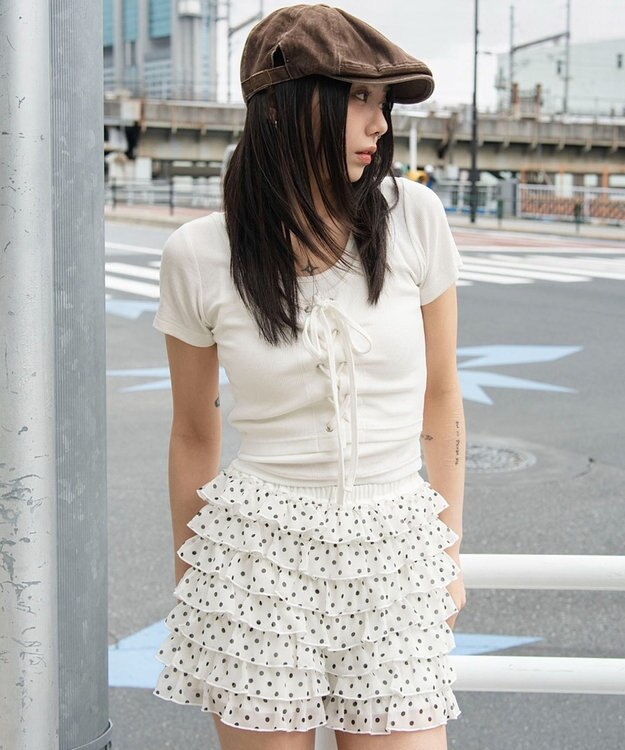 WEGO ヴィンテージライクレースアップT ホワイト