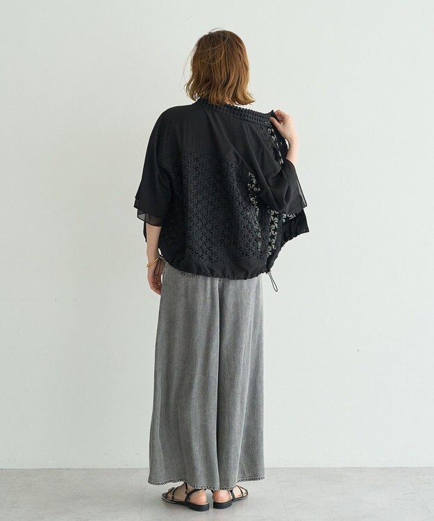 YECCA VECCA レースMIXレイヤードハーフスリーブシャツ Black
