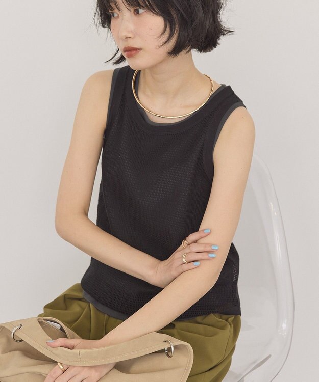 AMERICAN HOLIC 【２点セット】メッシュレイヤードタンクトップ Black