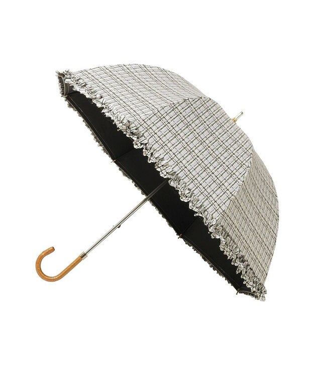 MOONBAT 【晴雨兼用日傘】LANVIN en Bleu (ランバン オン ブルー) 長傘 ドビーフリル 遮光 遮熱 UV ダークグレー（ツイードプリント）