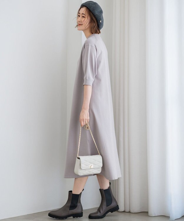 23区 S 【洗える】ヴィスコースストレッチ パフスリーブ ニットワンピース ライトグレー系