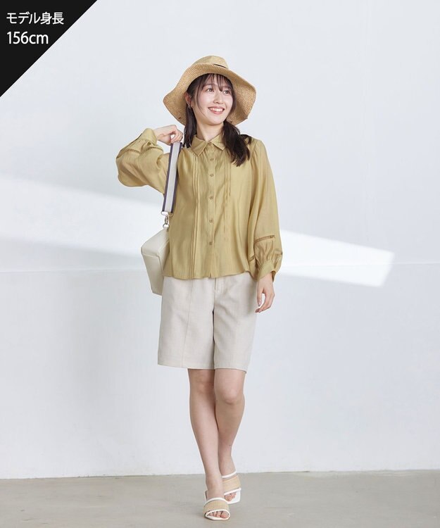 Tiaclasse L 【洗える】はしごレースパフ袖シャツ イエロー