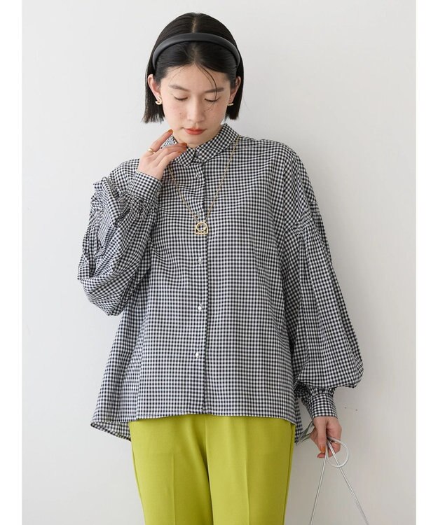 AMERICAN HOLIC ＵＶカット／接触冷感ギャザースリーブブラウス　 Gingham Check