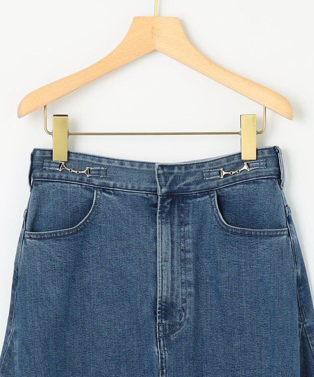 組曲 S ライトデニム ビット付きフレアスカート インディゴネイビー系