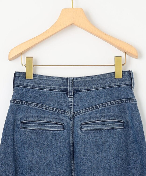 組曲 ライトデニム ビット付きフレアスカート インディゴネイビー系