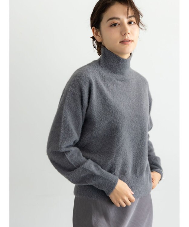 Te chichi 【宮本茉由着用】ハイネックフェザーニット チャコールグレー