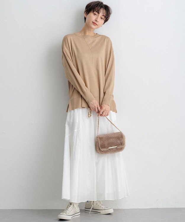 23区 【SLOW/一部店舗限定】テンセルコットンジョーゼット フレア スカート ホワイト系