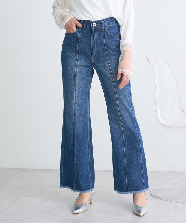earth music&ecology フロントシームセミフレアデニムパンツ Medium Indigo