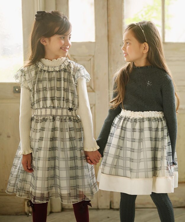 組曲 KIDS 【110-140cm】ノエルチェックチュール ワンピース オフホワイト系5
