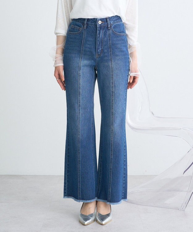 earth music&ecology フロントシームセミフレアデニムパンツ Medium Indigo
