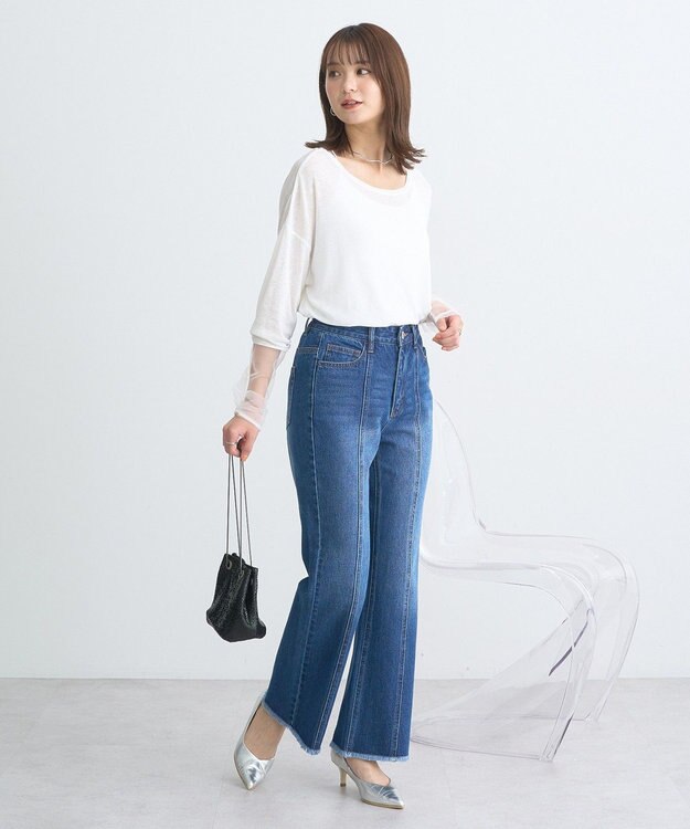 earth music&ecology フロントシームセミフレアデニムパンツ Medium Indigo