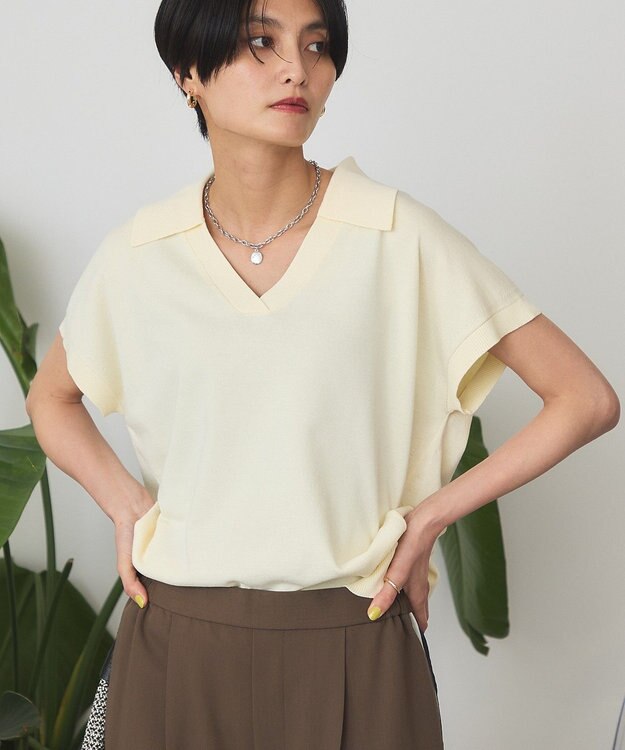 AMERICAN HOLIC フレンチスリーブスキッパールーズニットプルオーバー Yellow