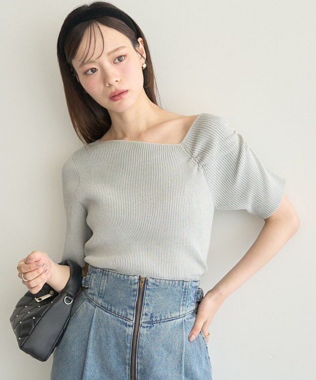 earth music&ecology アシメネックリブニットプルオーバー Gray Mixture