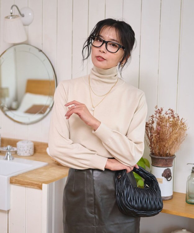 WEGO 【WEB限定/25年秋冬新作/洗濯OK/毛玉レス】タートルネックニット ベージュ