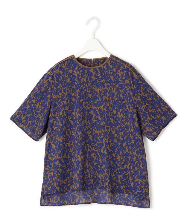 ICB 【洗える】シルエットフラワープリント Tブラウス キャメルベース柄