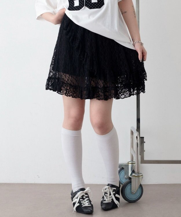 WEGO レースフリルスカート ブラック