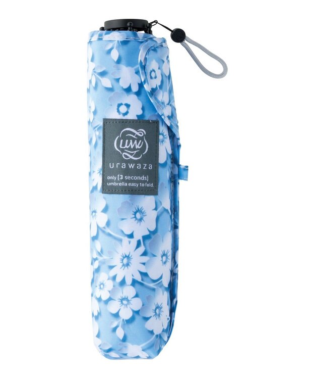 MOONBAT urawaza slim(ウラワザ スリム) 3秒でたためる傘 折りたたみ傘 フローティングフラワー 大きめ55cm UV サックスブルー