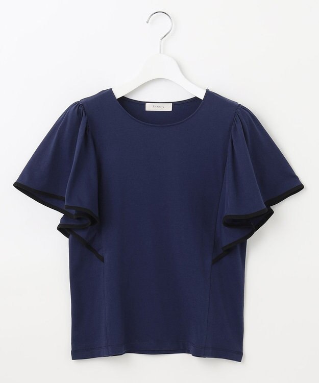 Feroux 【UVケア】バイカラーラッフルスリーブ Ｔシャツ ブルー系