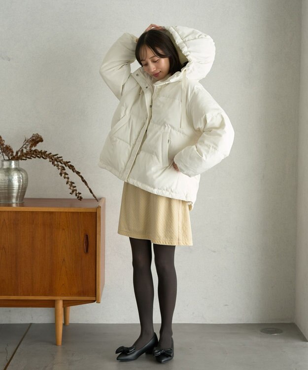 earth music&ecology フーディーパファーブルゾン アイボリー