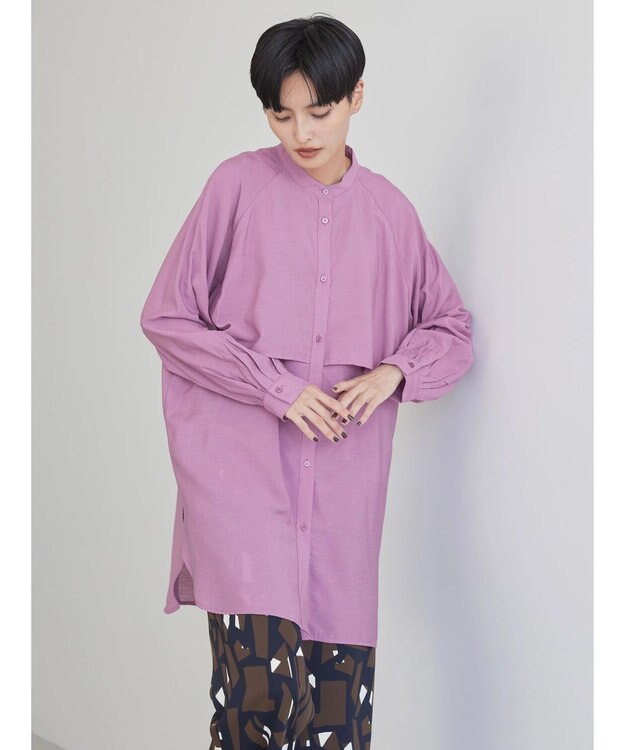 AMERICAN HOLIC バンドカラーフリルシャツチュニック Pink