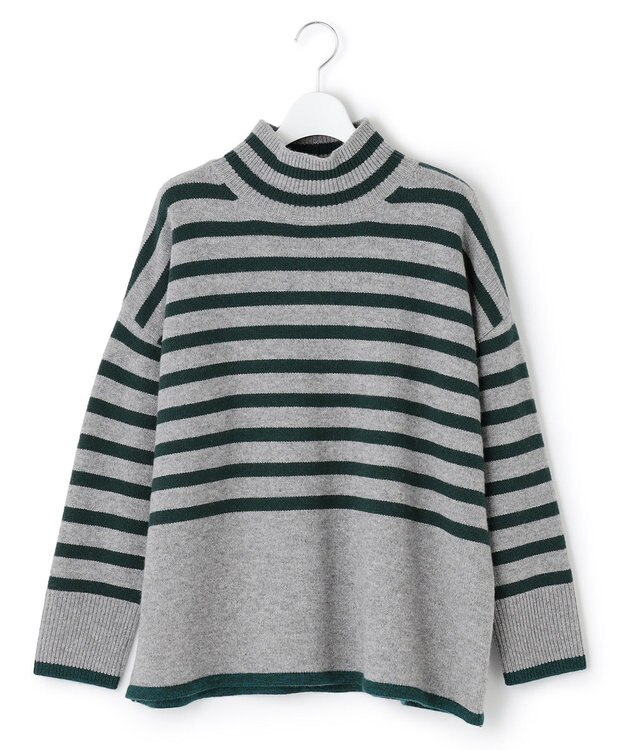 23区 【CLASSY.1月号掲載】ウールナイロン ボーダー ハイネック ニット グレーボーダー