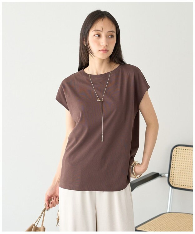 earth music&ecology 【遮熱・接触冷感・UVカット】フレンチスリーブTシャツ Brown