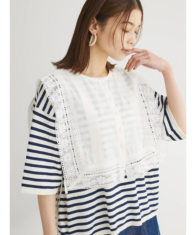 Green Parks インド綿　スクエアレース衿 Off White