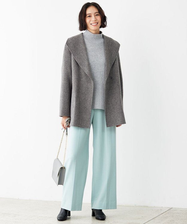 自由区 S ウールリバーショート コート グレーヘリンボン