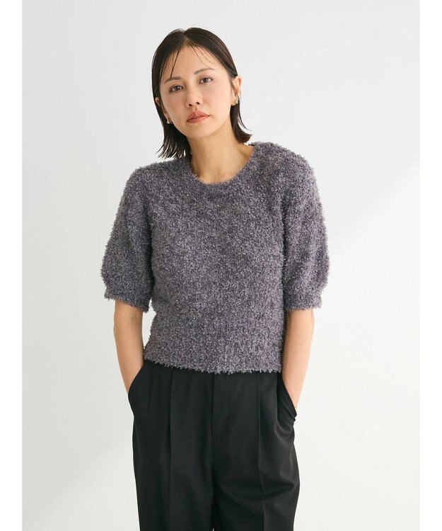 Green Parks テープヤーン半袖ニットプルオーバー Charcoal Gray