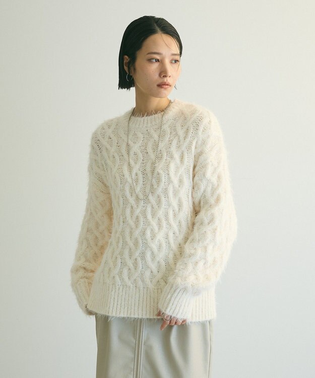 Green Parks armonia．シャギーケーブルニット Ivory