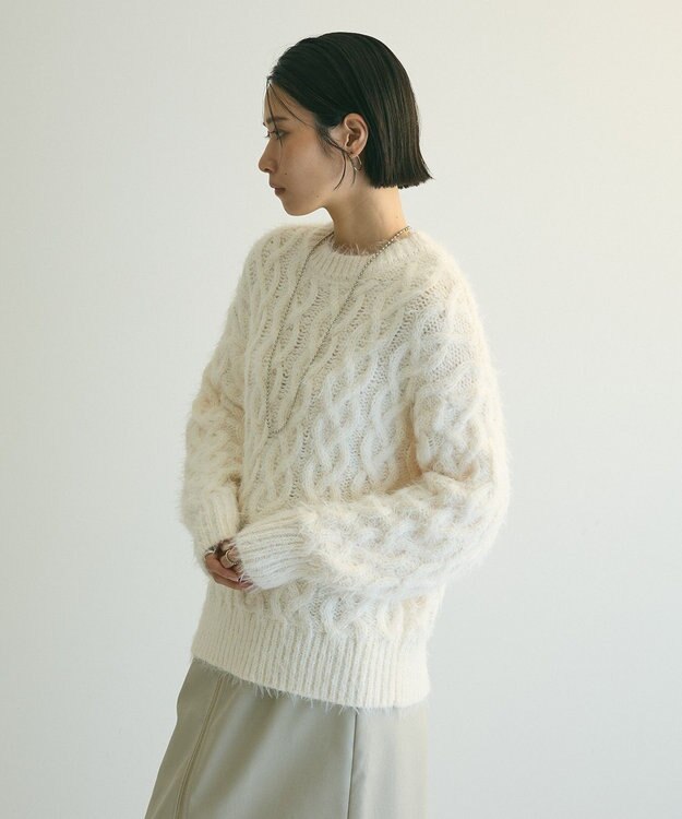 Green Parks armonia．シャギーケーブルニット Ivory