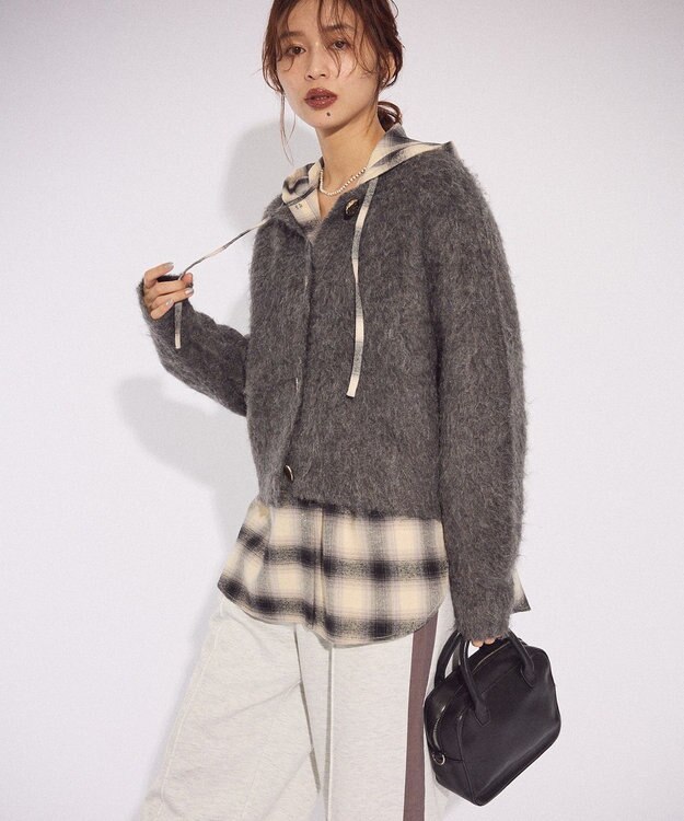 Green Parks 起毛シャギーカーディガン Charcoal Gray