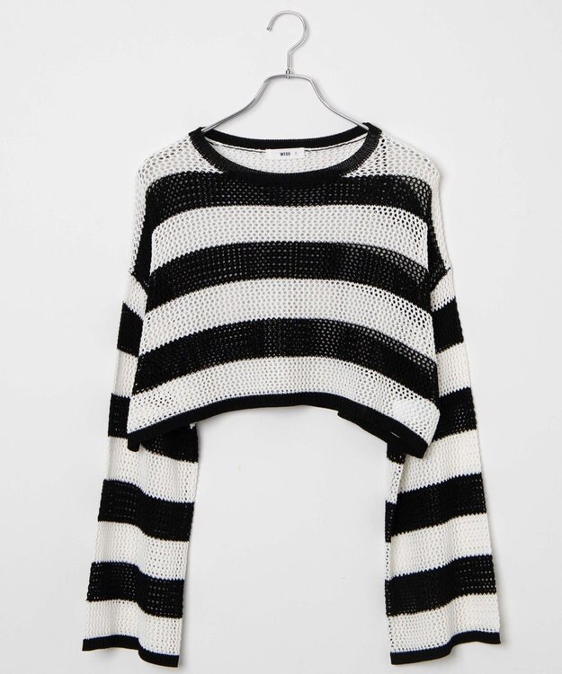 WEGO ショートメッシュニットプルオーバー ブラックボーダー