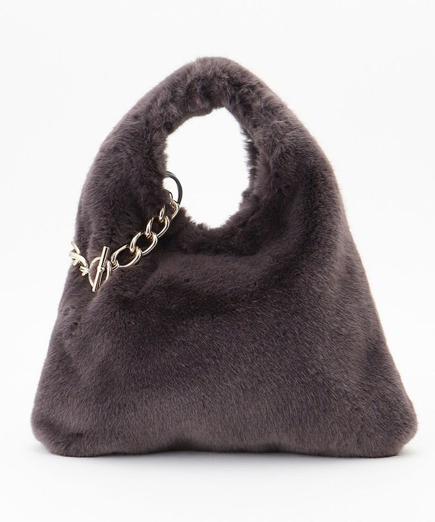 自由区 フェイクファーワンハンドル バッグ グレー系