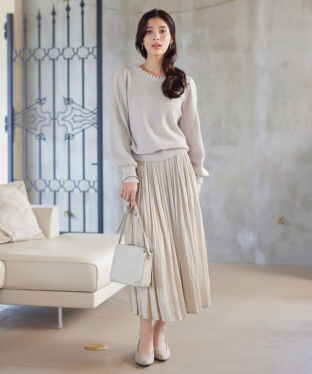 Tiaclasse 【安田美沙子さん着用・洗える】ヴィンテージサテンプリーツスカート アイボリー