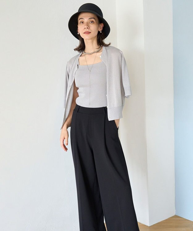 UNFILO L 【洗える】ラメハーフスリーブカーディガン シルバー